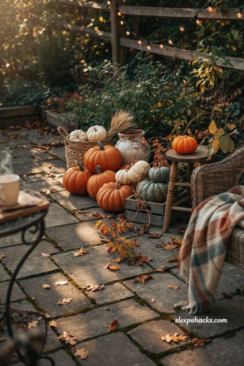 Layered pumpkin displays for patio halloween decorating