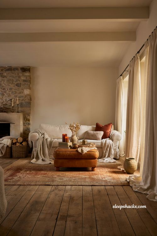Layered texture living room ideas for a cozy fall home with warm neutral decor