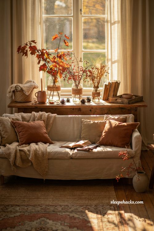 Mason jar branch arrangement ideas for cozy indoor fall home decor