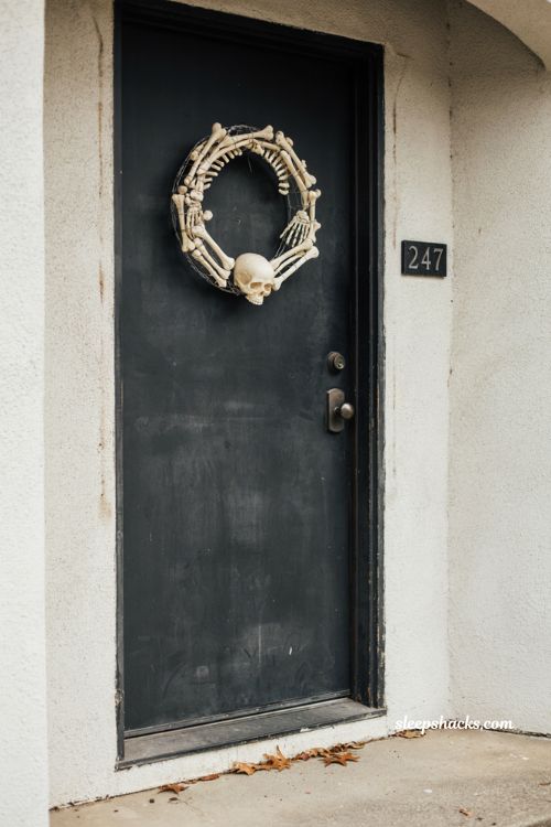 Minimalist bone wreath skeleton Halloween front door decor