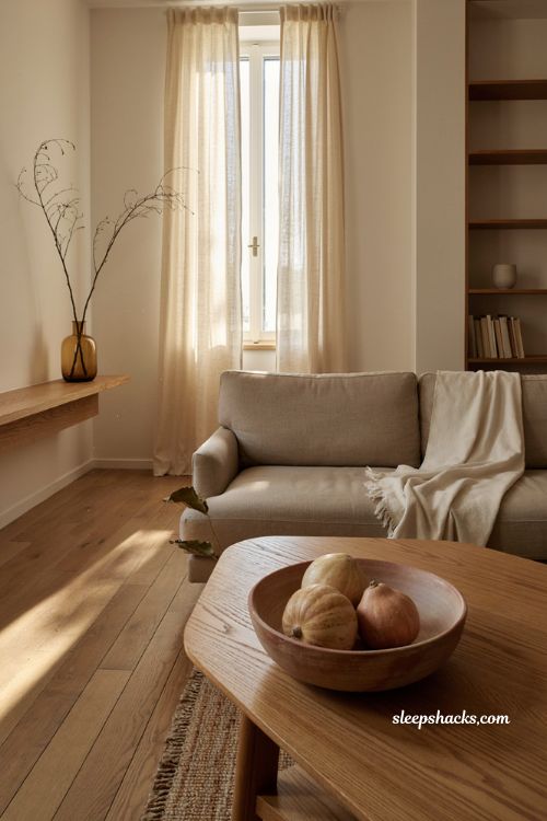 Minimalist fall decor with edited surfaces neutral living room and simple autumn accents 