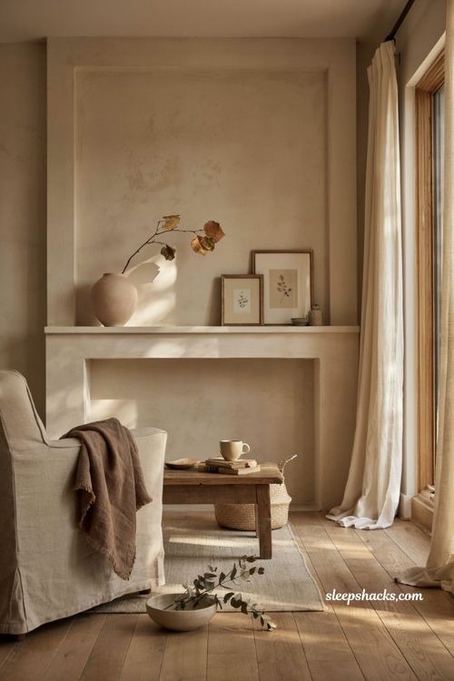 Minimalist fall mantel with sculptural branches and simple autumn decor