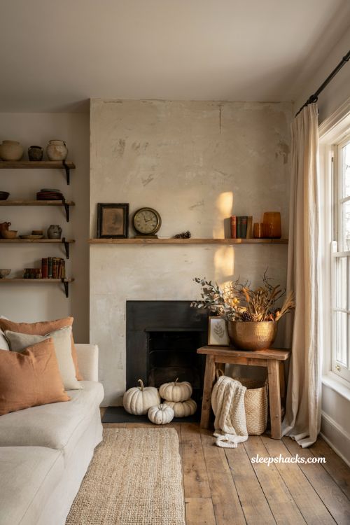 Mixed metal farmhouse fall decor ideas with brass bronze and iron accents
