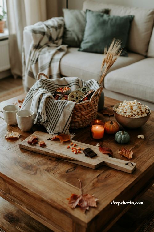 Movie night boo basket ideas for boyfriend with cozy blanket candy and fall date night gifts