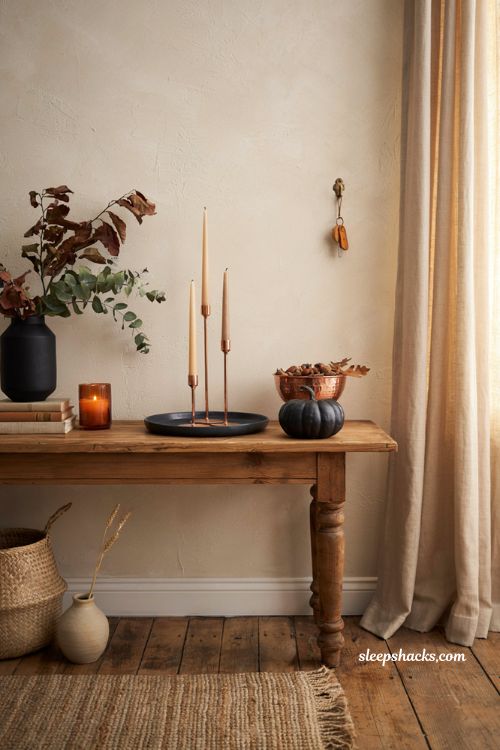 Navy and copper fall decor ideas for a cozy modern entryway