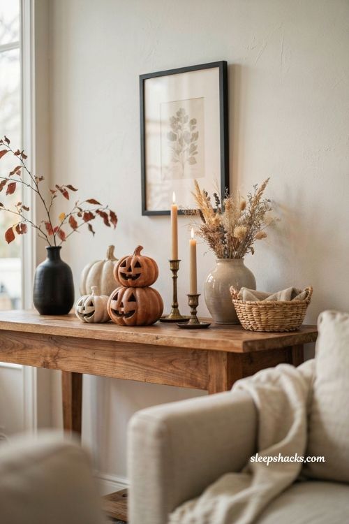  Neutral halloween decor with terracotta and ceramic pumpkins
