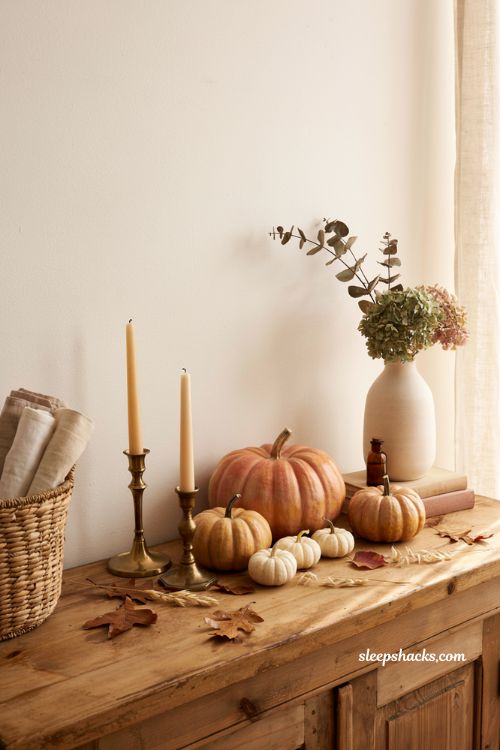 No-carve pumpkin decorating ideas with ombre striped pumpkins for elegant farmhouse fall decor