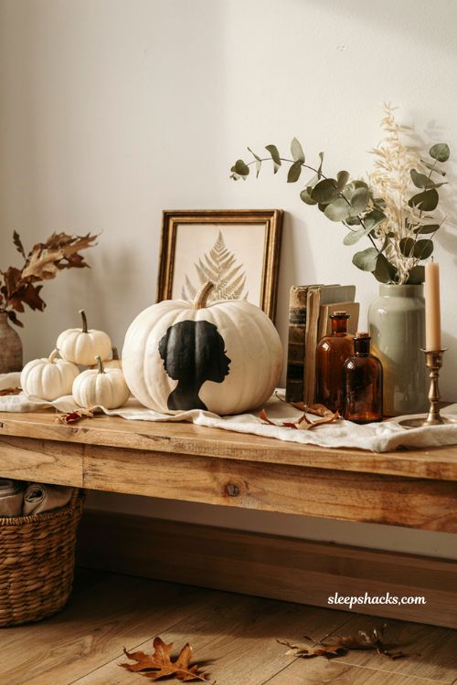 No-carve pumpkin decorating ideas with painted silhouette pumpkin for sentimental fall home decor