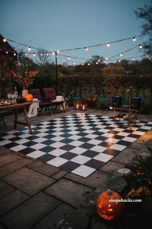 Outdoor Halloween dance floor ideas with string lights