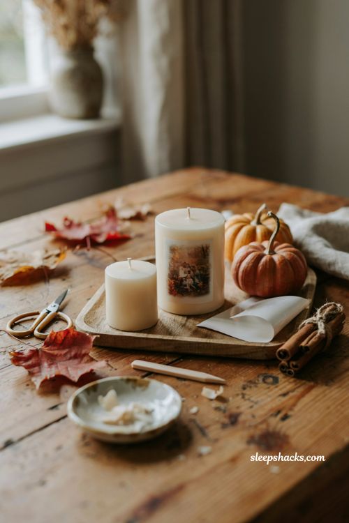 Personalized photo candle with autumn picture and DIY fall candle idea