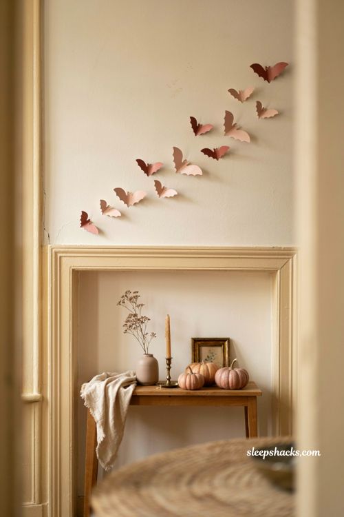 Pink bat wall decals for a soft and spooky Halloween entryway