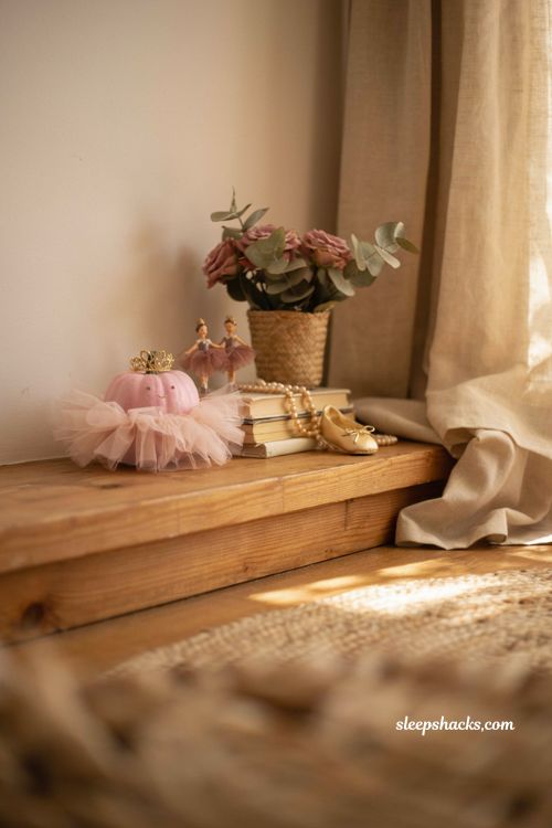 Pink pumpkin fall decor with ballerina pumpkin and tulle tutu for a girls room 