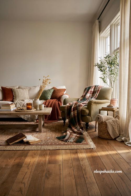 Plaid and textured throw blanket ideas for a cozy fall living room