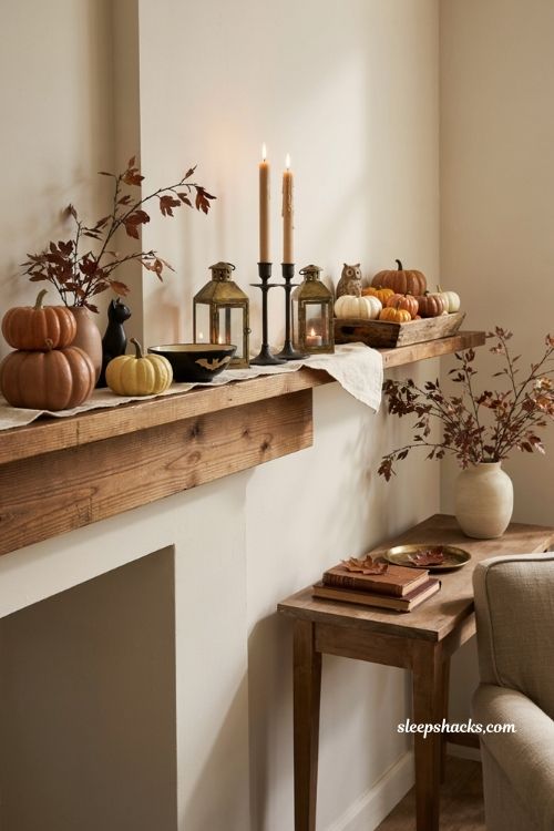Pottery Barn Halloween decor ideas with elegant mantel and cozy fall accents