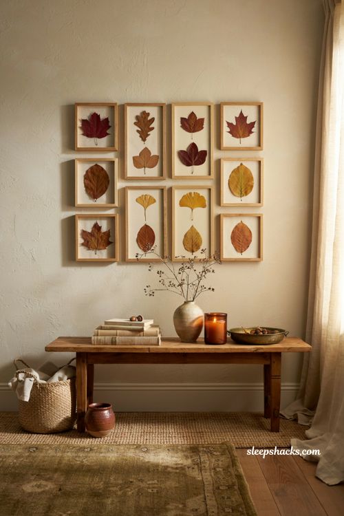 Pressed autumn leaf gallery wall ideas for a cozy fall home