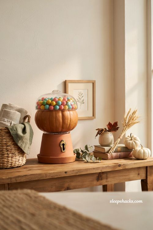Pumpkin decorating ideas for contest with creative gumball machine pumpkin farmhouse fall display