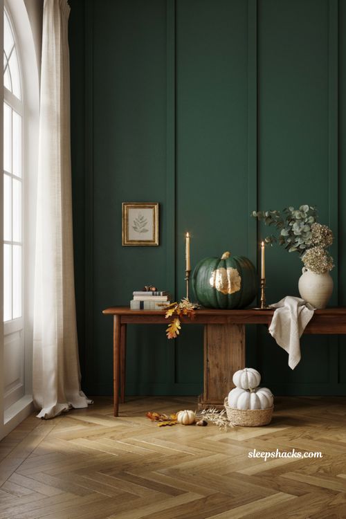 Pumpkin decorating ideas for contest with elegant monogram gold leaf pumpkin in luxury farmhouse fall decor