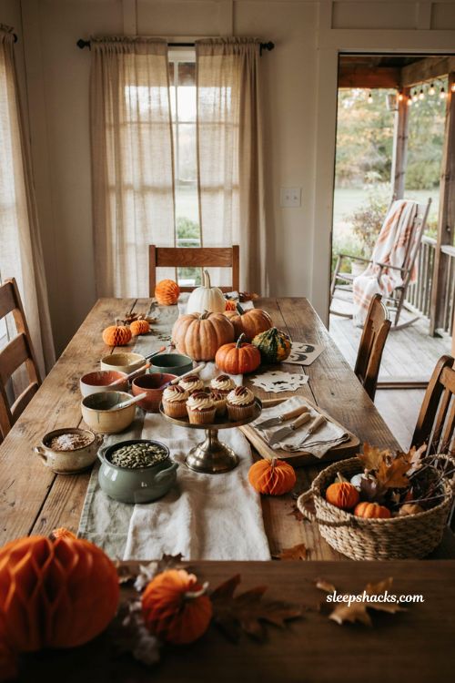 Pumpkin decorating station Halloween birthday party ideas pumpkin crafts cupcakes