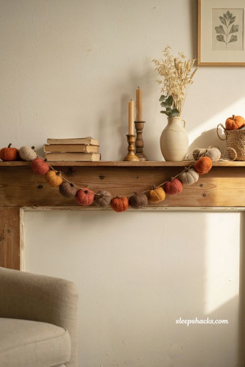 Pumpkin garland DIY for cozy fall mantel decor