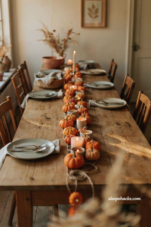 Pumpkin garland table runner centerpiece for Thanksgiving decor