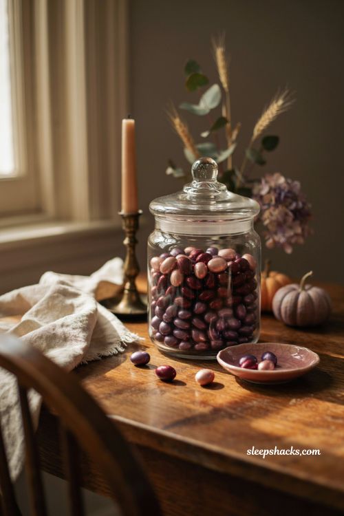 Purple burgundy and blush gradient treat jar for elegant Halloween decor