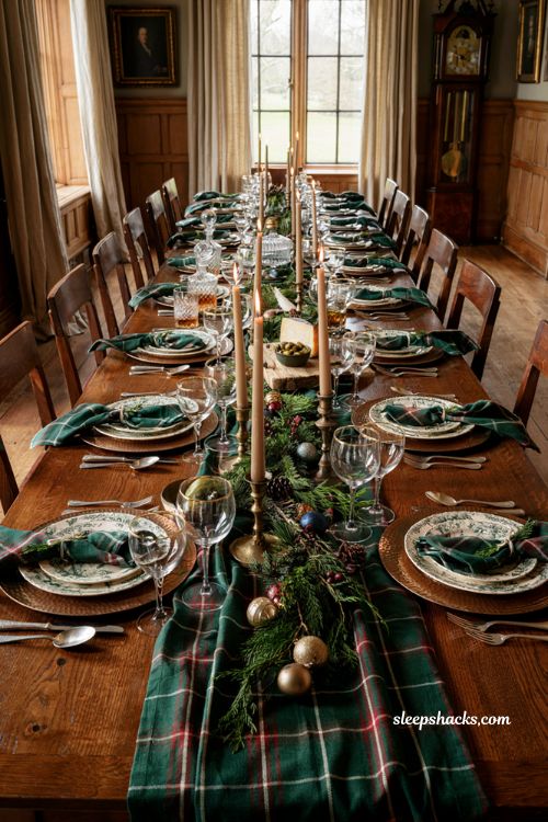 Ralph Lauren Christmas tablescape with tartan dinner plates