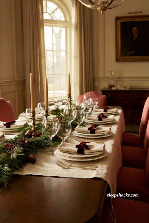 Ralph Lauren Christmas tablescape with velvet bow napkins 
