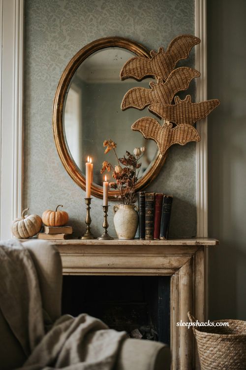 Rattan bat accents for elegant Halloween living room decor