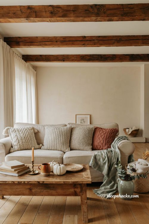 Repurposed sweater pillow covers for cozy farmhouse fall living room decor ideas
