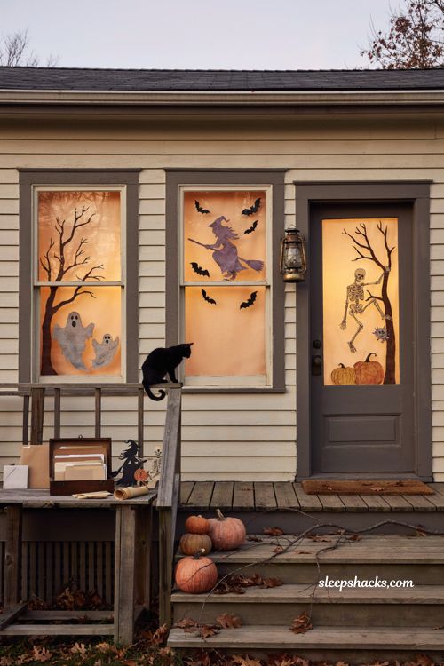 Rotating yearly Halloween window silhouette collection with classic spooky designs