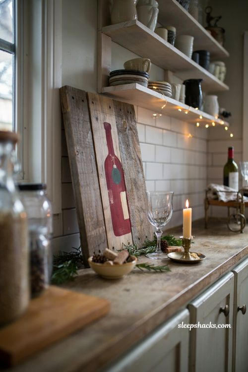 Rustic pallet wood Christmas wine bottle painting with farmhouse holiday decor
