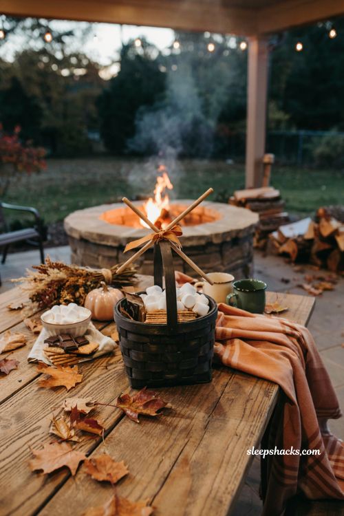 S mores kit boo basket ideas with chocolate marshmallows and fall fire pit gifts