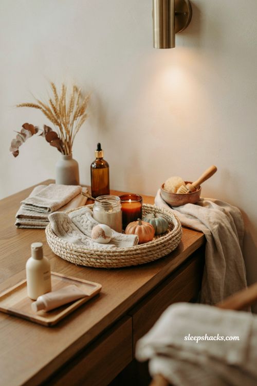 Self care and pamper boo basket ideas with cozy fall bath and beauty gifts
