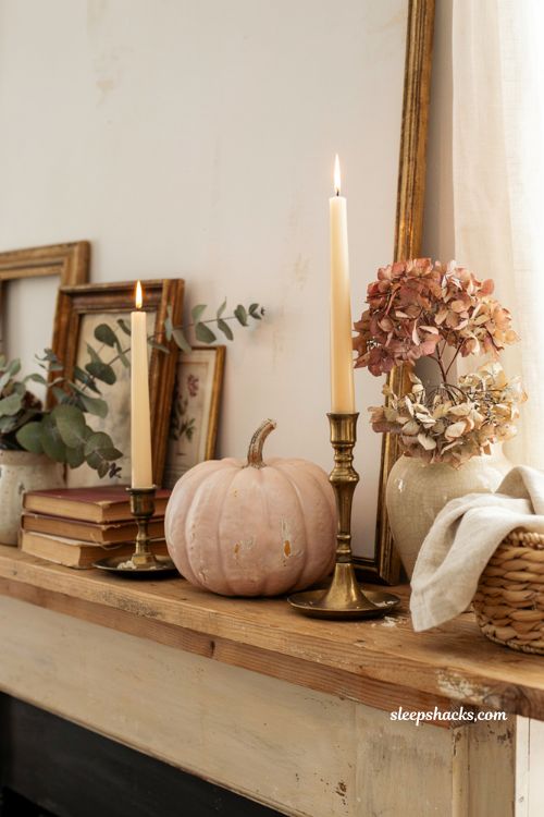 Shabby chic pink pumpkin fall decor with distressed vintage farmhouse style