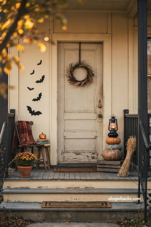 Small porch halloween decor ideas for a cozy spooky entryway