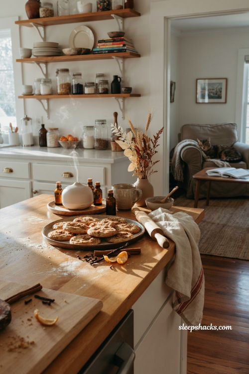 Snickerdoodle fall diffuser blend with cinnamon bergamot vanilla clove and cozy kitchen decor