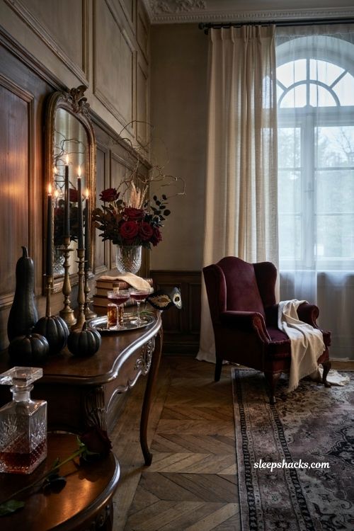 Sophisticated gothic Halloween house party decor ideas for adults