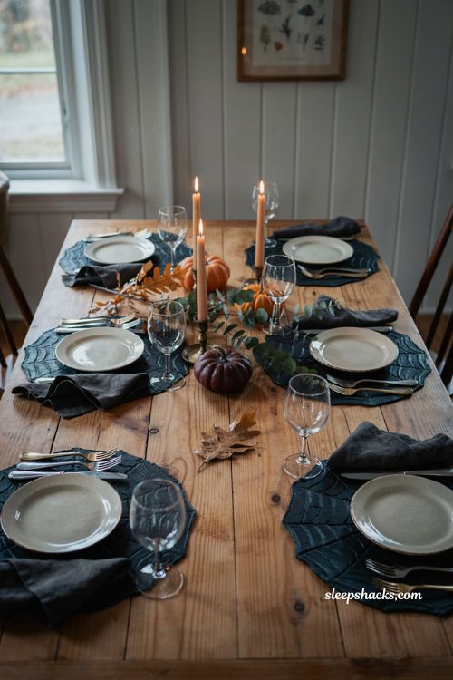 Spiderweb placemats Halloween dinner table with elegant handmade decor