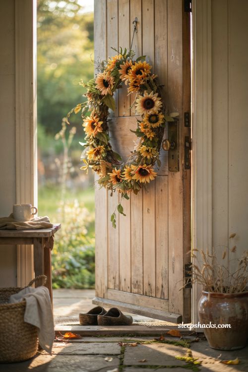 Sunflower fall garland wreath hybrid for farmhouse front door decor