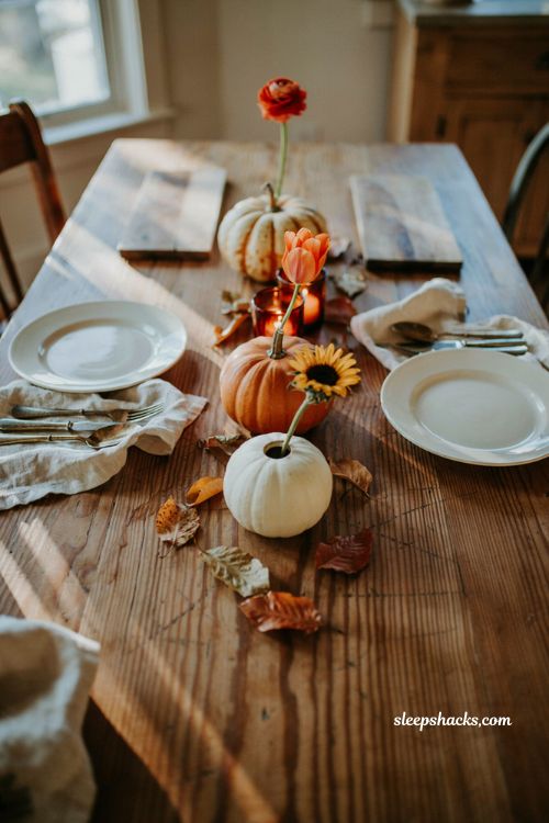 Thanksgiving flower arrangement ideas with pumpkin flower vases 
