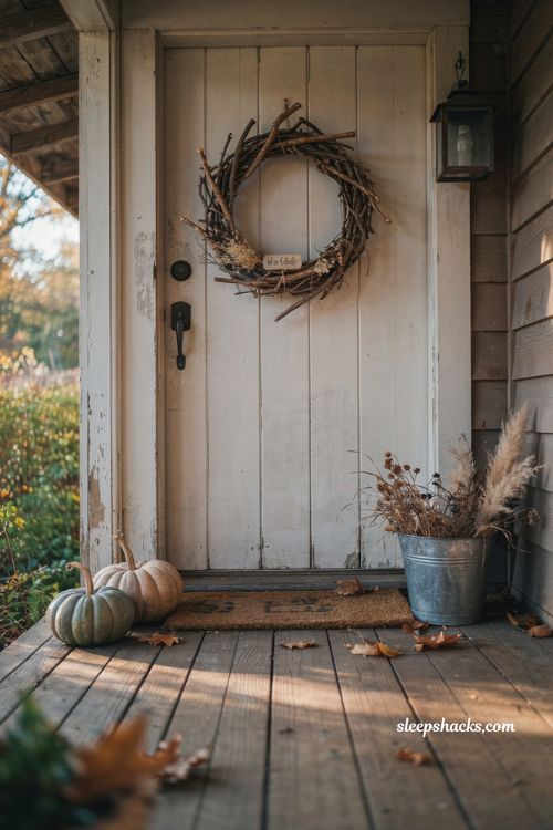 Twig wreath with simple sign for rustic farmhouse Halloween door decor 
