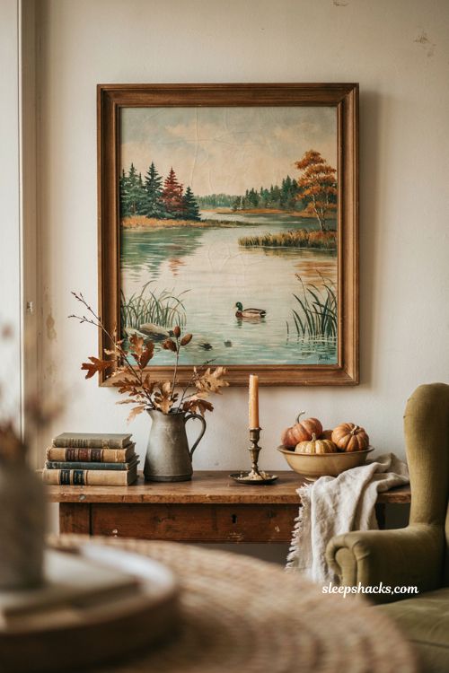 Vintage fall decor with a restored thrifted paint by number