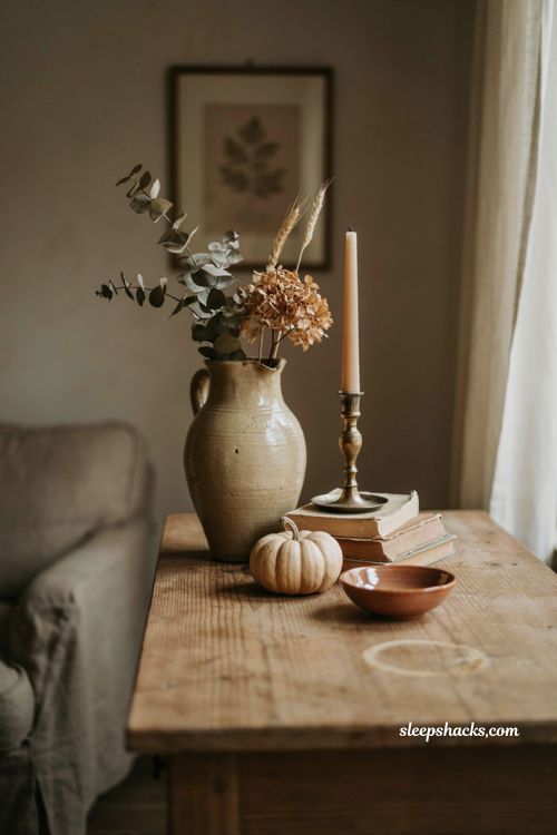 Vintage fall decor with a simple cozy autumn vignette