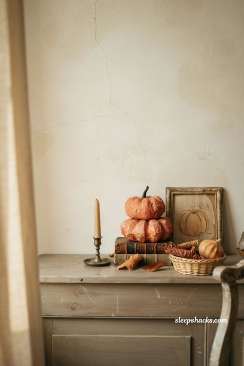 Vintage pumpkin decor with antique illustrated pumpkin art