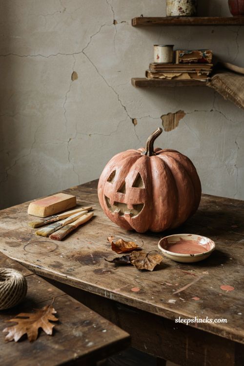 Vintage pumpkin decor with lightly sanded aged paint finish