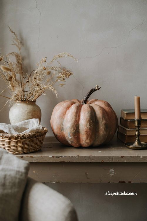Vintage pumpkin decor with muted terracotta and earthy aged colors