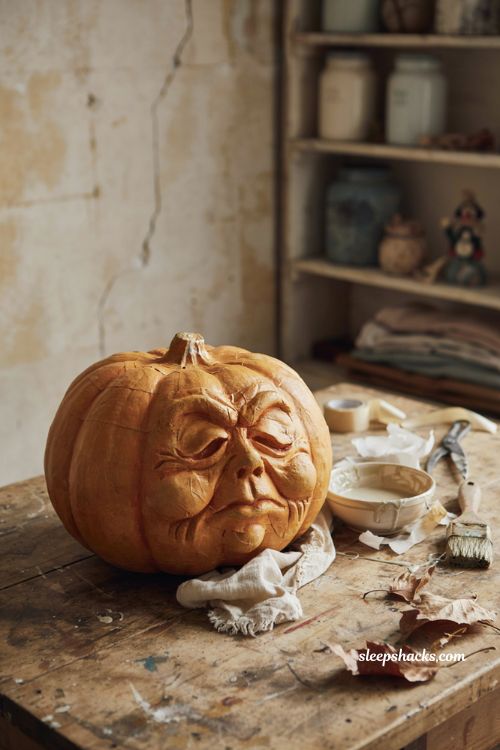 Vintage pumpkin paper mache with torn paper towel texture