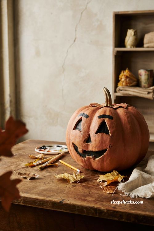 Vintage pumpkin with classic retro jack o lantern face