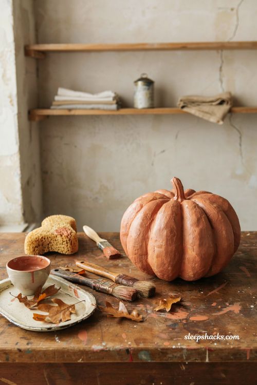 Vintage pumpkin with thick textured paint paper mache finish 