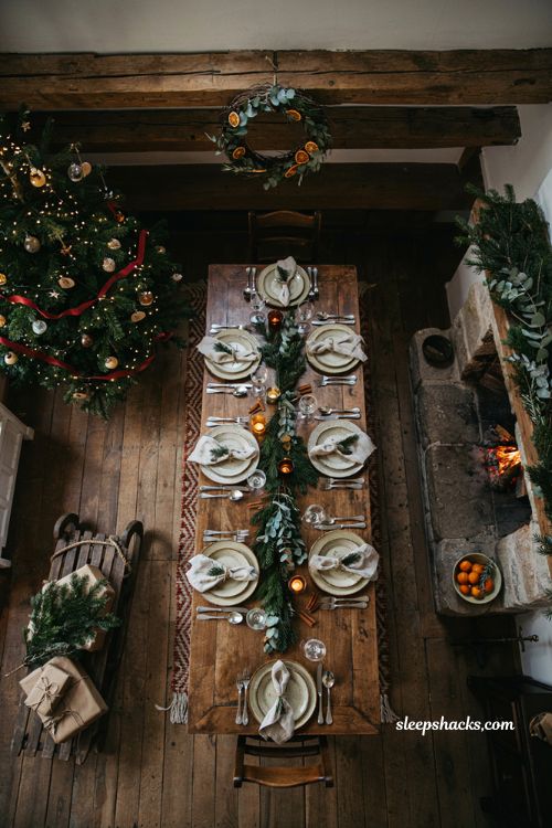 Warm and inviting festive christmas party decorations idea in a farmhouse dining room for holiday entertaining